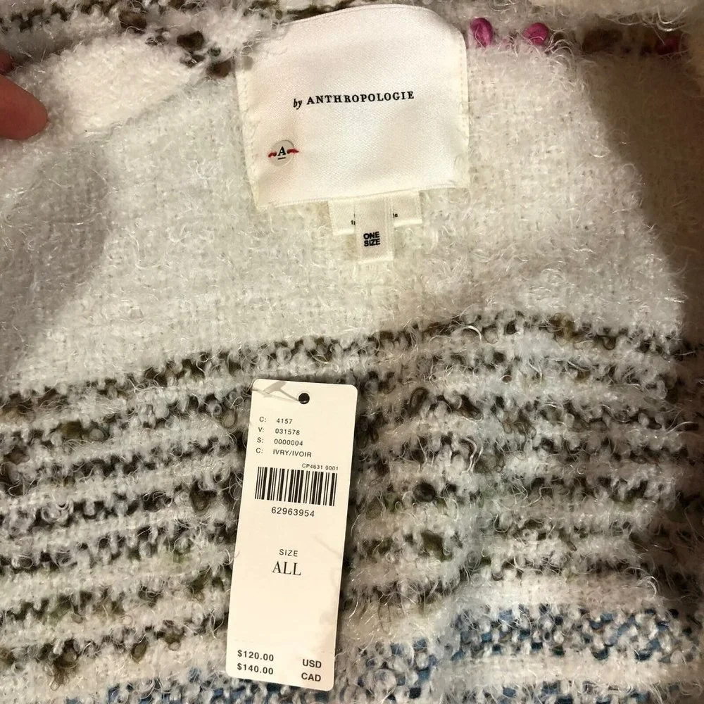 NEW Anthropologie Anthro Womens One Size Ivory Chunky Open Cardigan NWT $120 - Picture 10 of 12